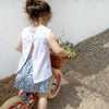DENIM COLOR PRINT HAPPY FRIENDS FLOWERS