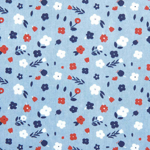 DENIM COLOR PRINT HAPPY FRIENDS FLOWERS