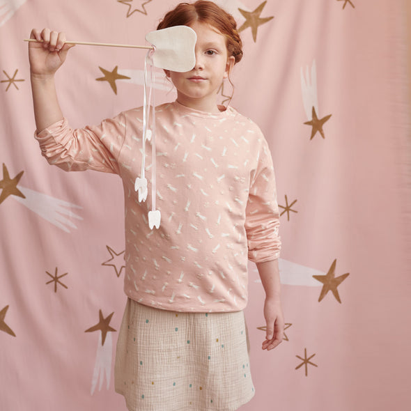 TESSUTO IN FELPA INVERNALE TOOTH FAIRY STARS GOLD - 125 CM