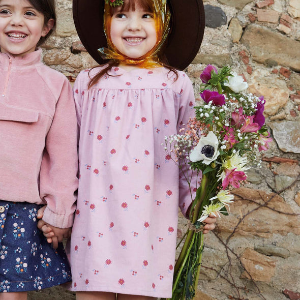 MICRO CORDUROY PINK RETRO FLOWERS