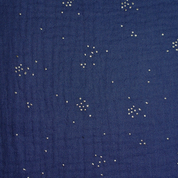 MUSSOLA DI COTONE ZEALOR INDIGO CON POIS ARGENTO